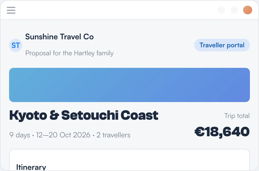 Traveller portal where the main traveller reviews and confirms their choice