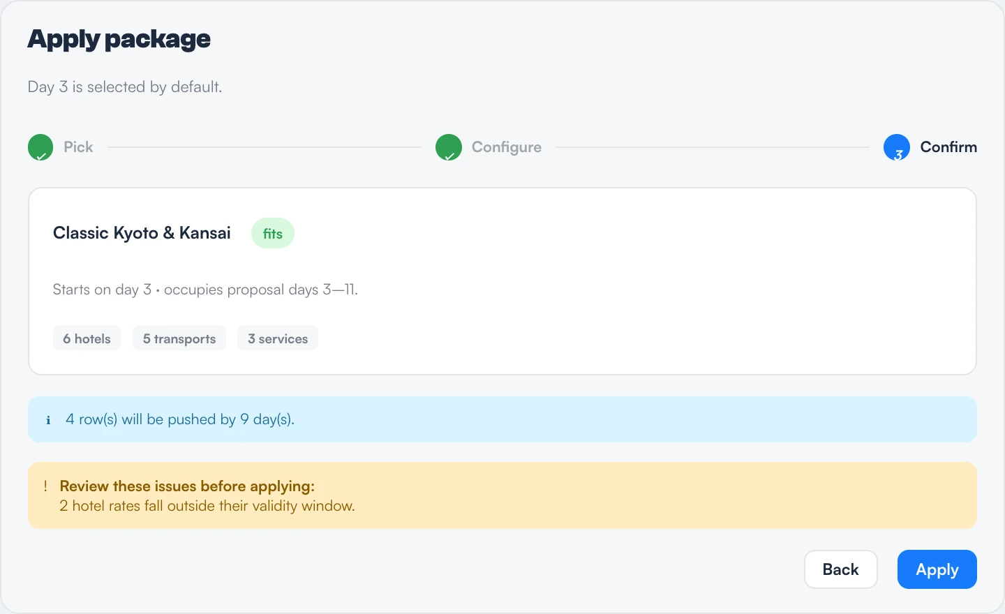 Reviewing what will change before applying a package